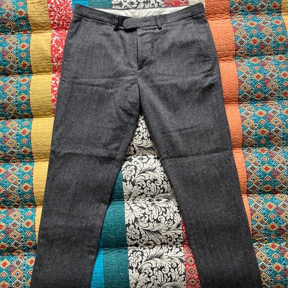 J. Crew Bowery Slim Dark Gray Heringbone Wool Blend Pants, 34x32 - Picture 1 of 9